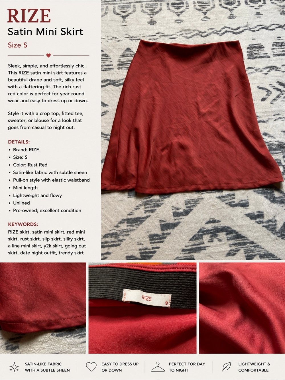 Rust Red Satin Skirt